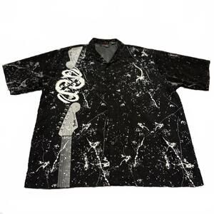 Fender The Collection by DuVinci Guitar Print Button Shirt Black Mens L